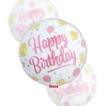Balon Foliowy Happy Birthday 18" ibrex różowe i złote groszki