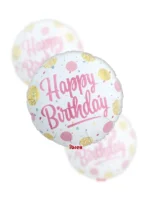 Balon Foliowy Happy Birthday 18" ibrex różowe i złote groszki