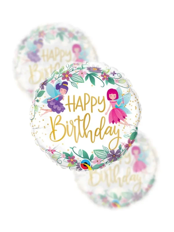 Balon Foliowy Happy Birthday 18" wild flower fairies - Z helem