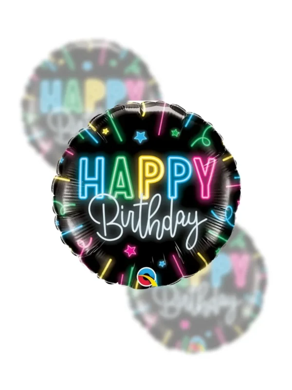 Balon Foliowy  Happy Birthday 18" neonowy napis - Z helem