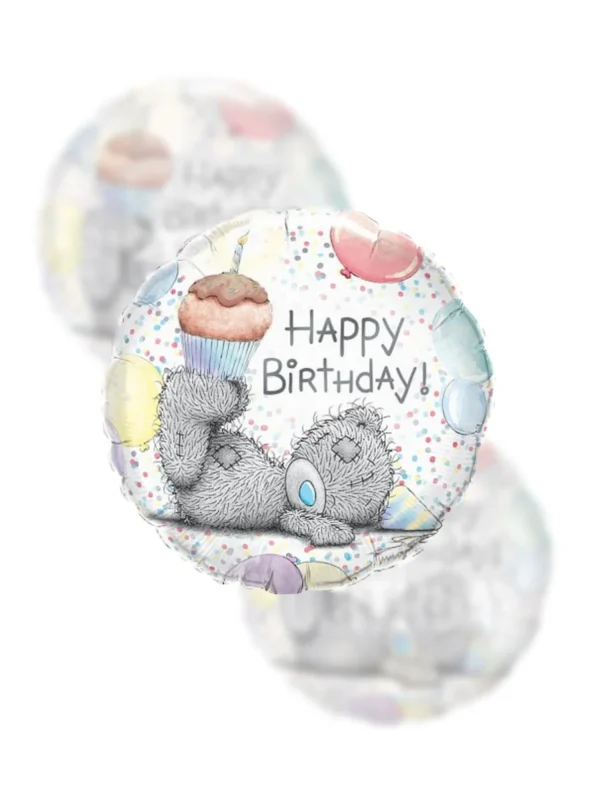 Balon Foliowy  Happy Birthday 18" Miś z babeczką - Z helem