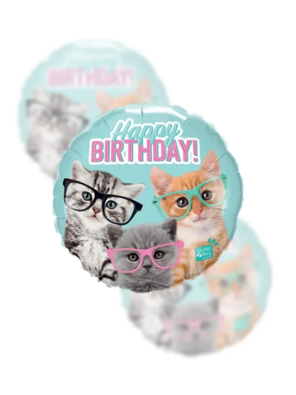 Balon Foliowy  Happy Birthday 18" kotki z okularami - Z helem