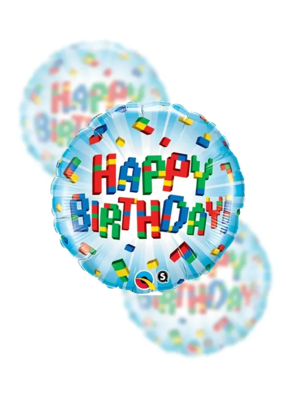 Balon Foliowy  Happy Birthday 18" klocki - Z helem