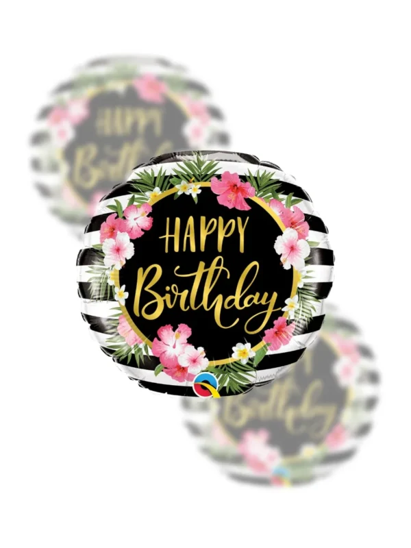 Balon Foliowy  Happy Birthday 18"  kwiaty hibiskusa - Z helem