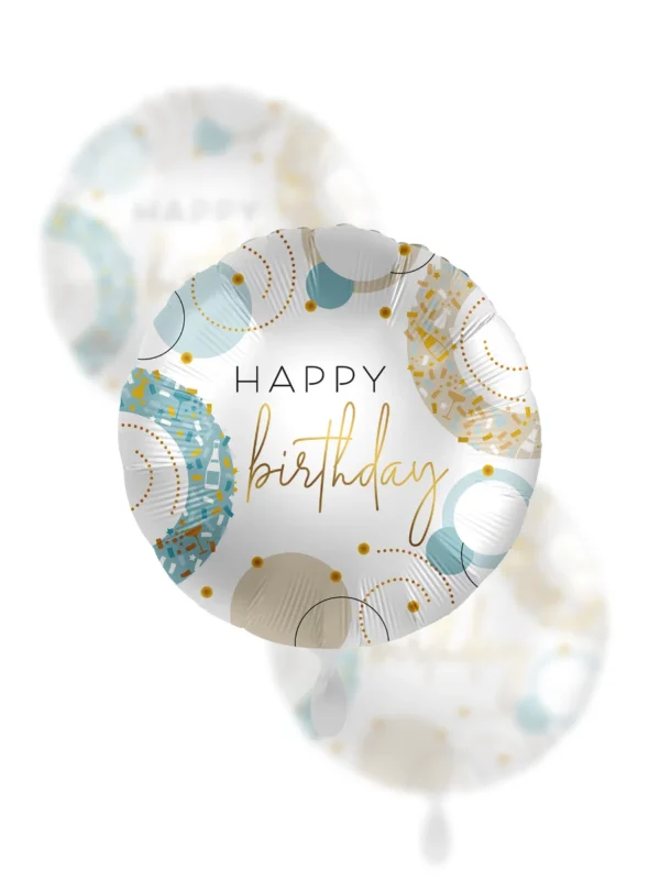Balon Foliowy  Happy Birthday 18" Niebiesko złote kółka - Z helem