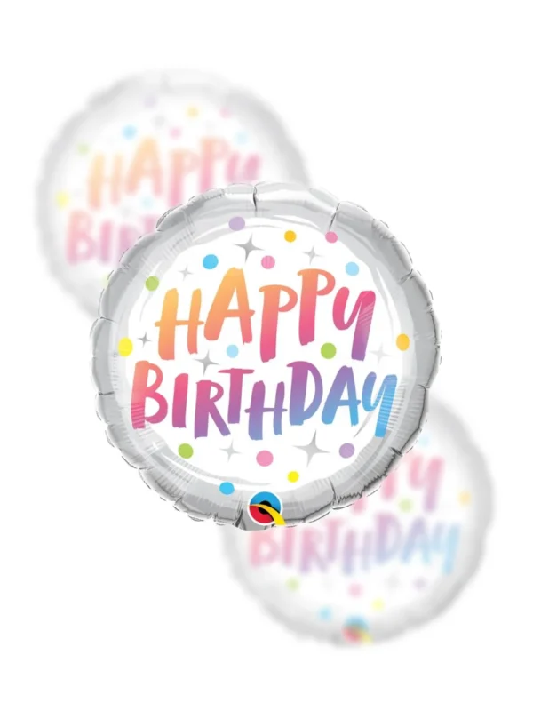 Balon Foliowy  Happy Birthday 18" tęczowe grochy - Z helem