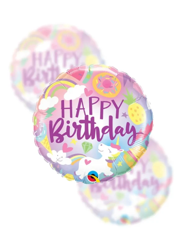 Balon Foliowy Happy Birthday 18" bajkowy jednorożec - Z helem
