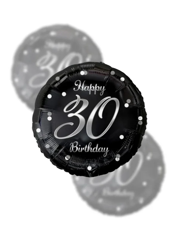Balon Foliowy Happy Birthday 18" silver black 30 - Z helem