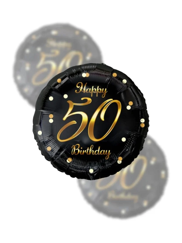 Balon Foliowy  Happy Birthday 18" gold black 50 - Z helem