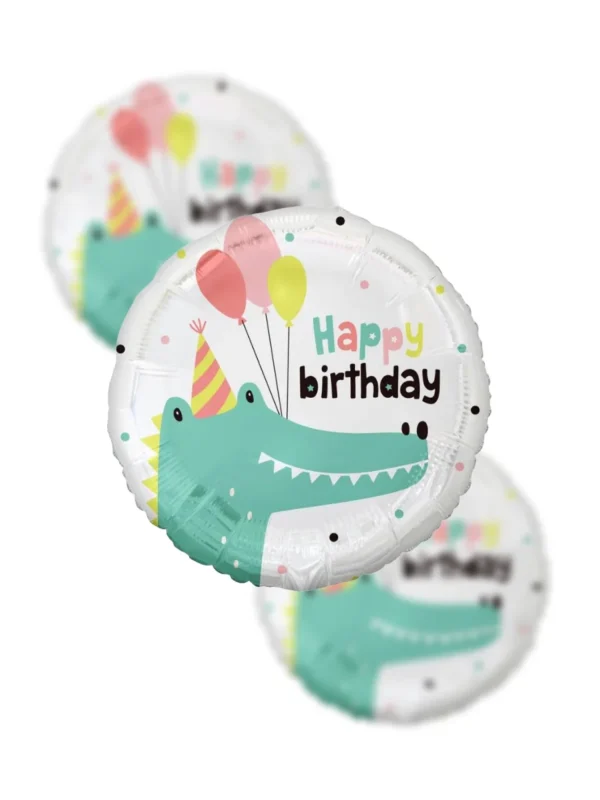 Balon Foliowy  Happy Birthday 18" uroczy krokodyl w czapce - Z helem