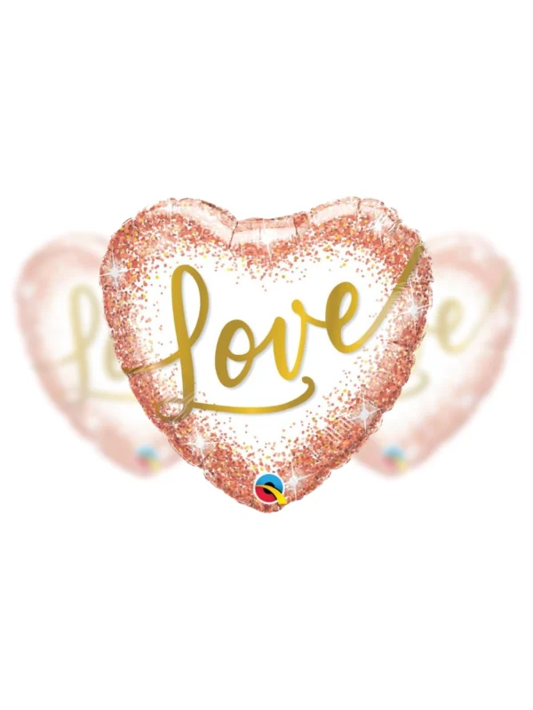 Balon foliowy SERCE "Love Rose Gold Glitter" 18" (45cm) - Z helem