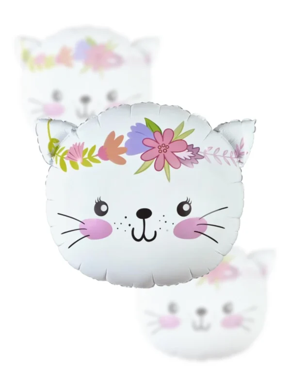 Balon Foliowy Kotek z Kwiatami 24" - Z helem