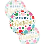 Balon foliowy Merry Christmas, kolorowe kropki 45cm (18")