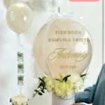 BalonBox + kwiaty | Na KOMUNIĘ | Balon z WYLATUJĄCĄ KASĄ | Odbiór Kraków